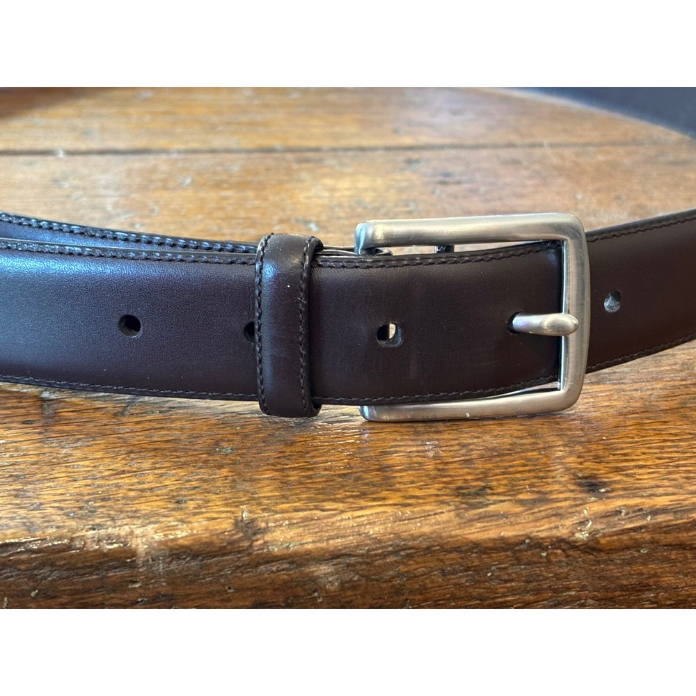Coach Mens Brown Full Grained Cowhide Leather Belt 36 Solid Brass Buckle 90011